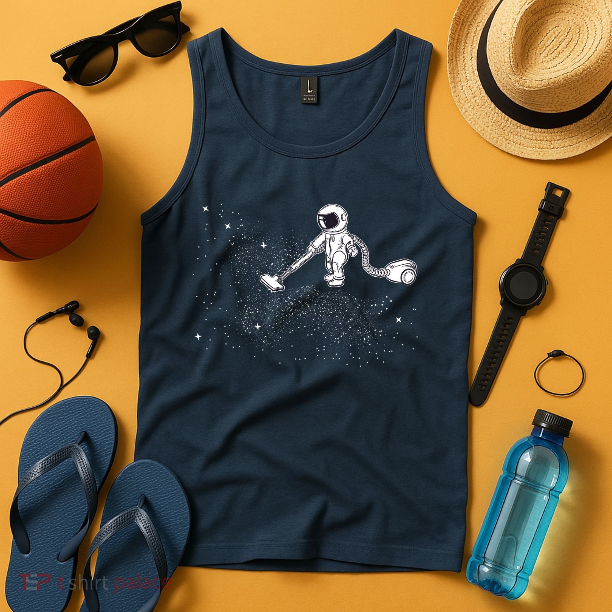 Funny Astronaut Vacuuming Galaxy Stars Tank Top
