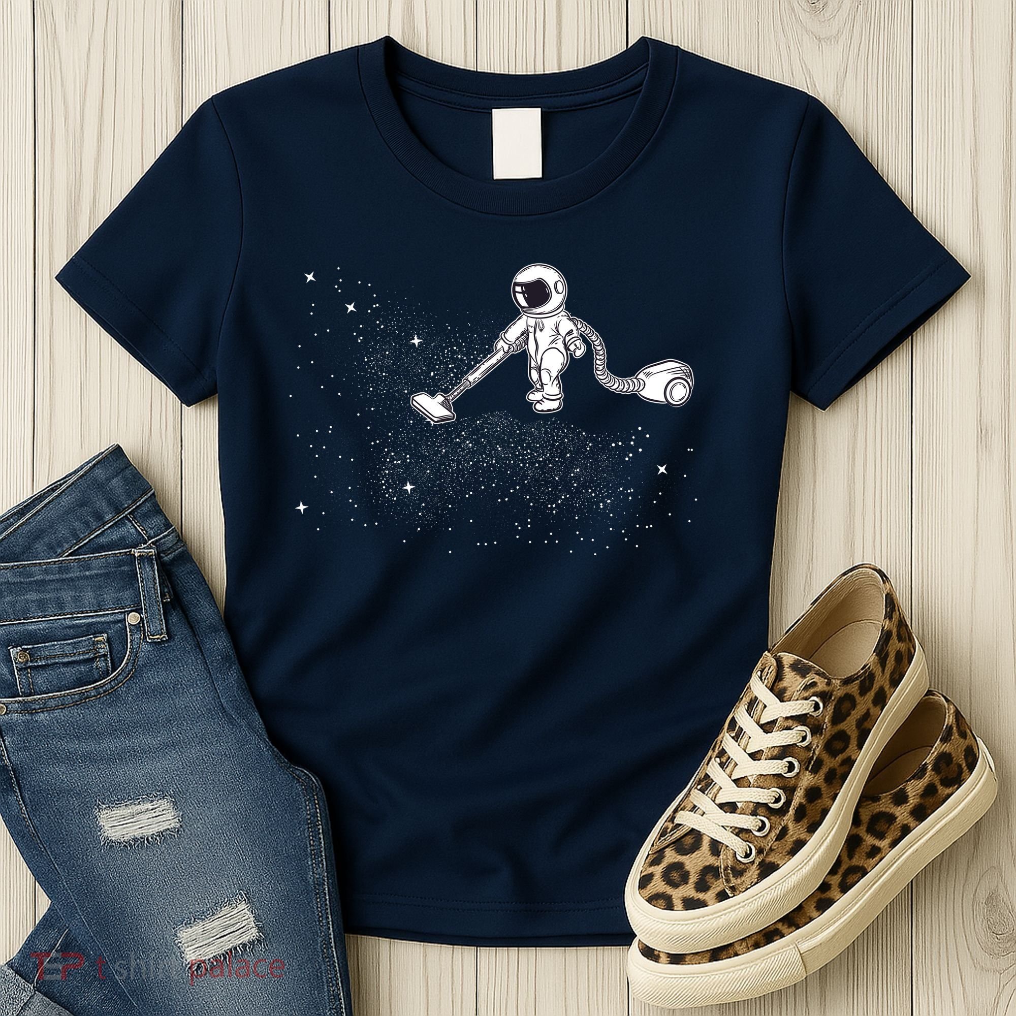 Funny Astronaut Vacuuming Galaxy Stars Women's T-Shirt