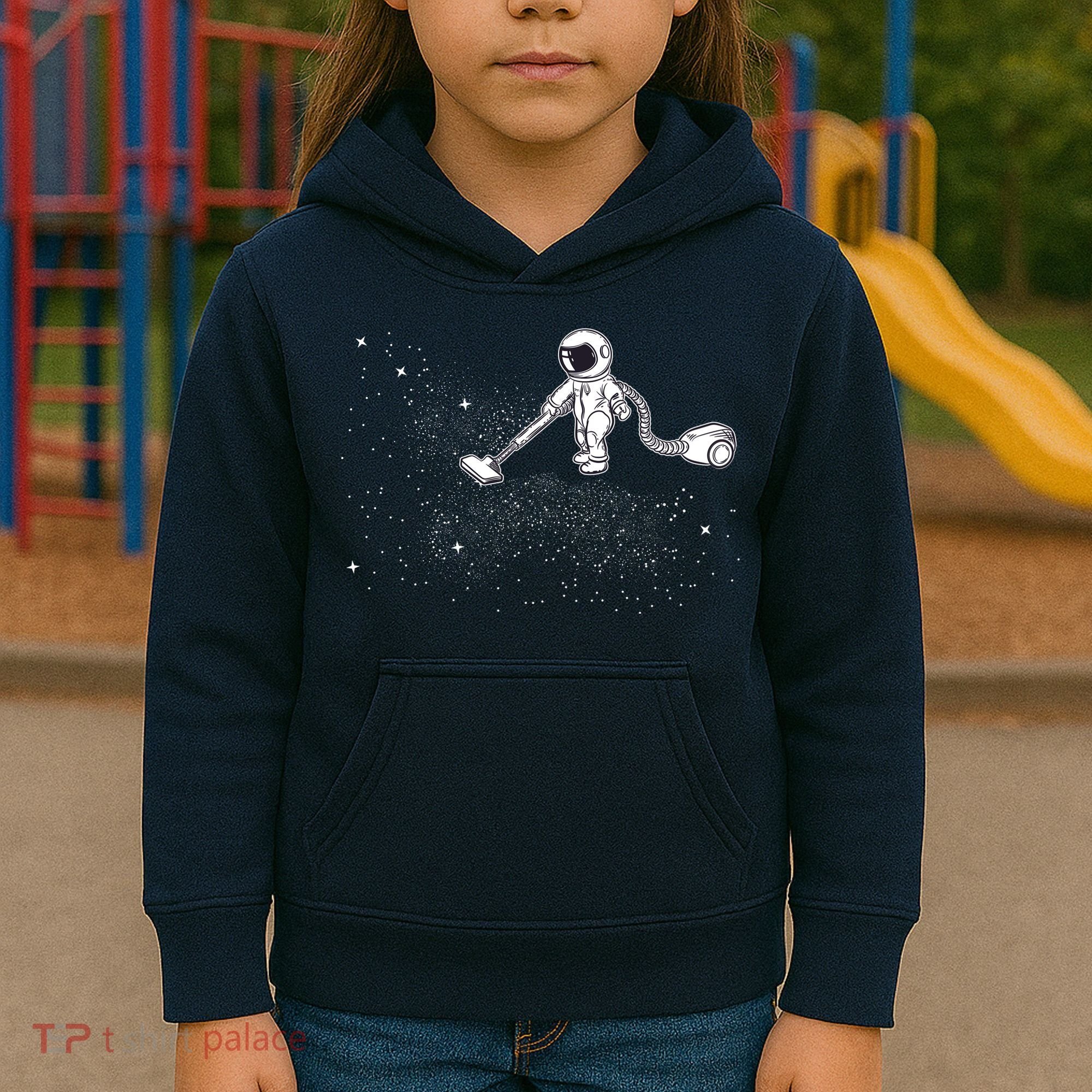 Funny Astronaut Vacuuming Galaxy Stars Kids Hoodie
