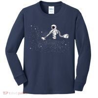 Funny Astronaut Vacuuming Galaxy Stars Kids Long Sleeve Shirt thumb 0
