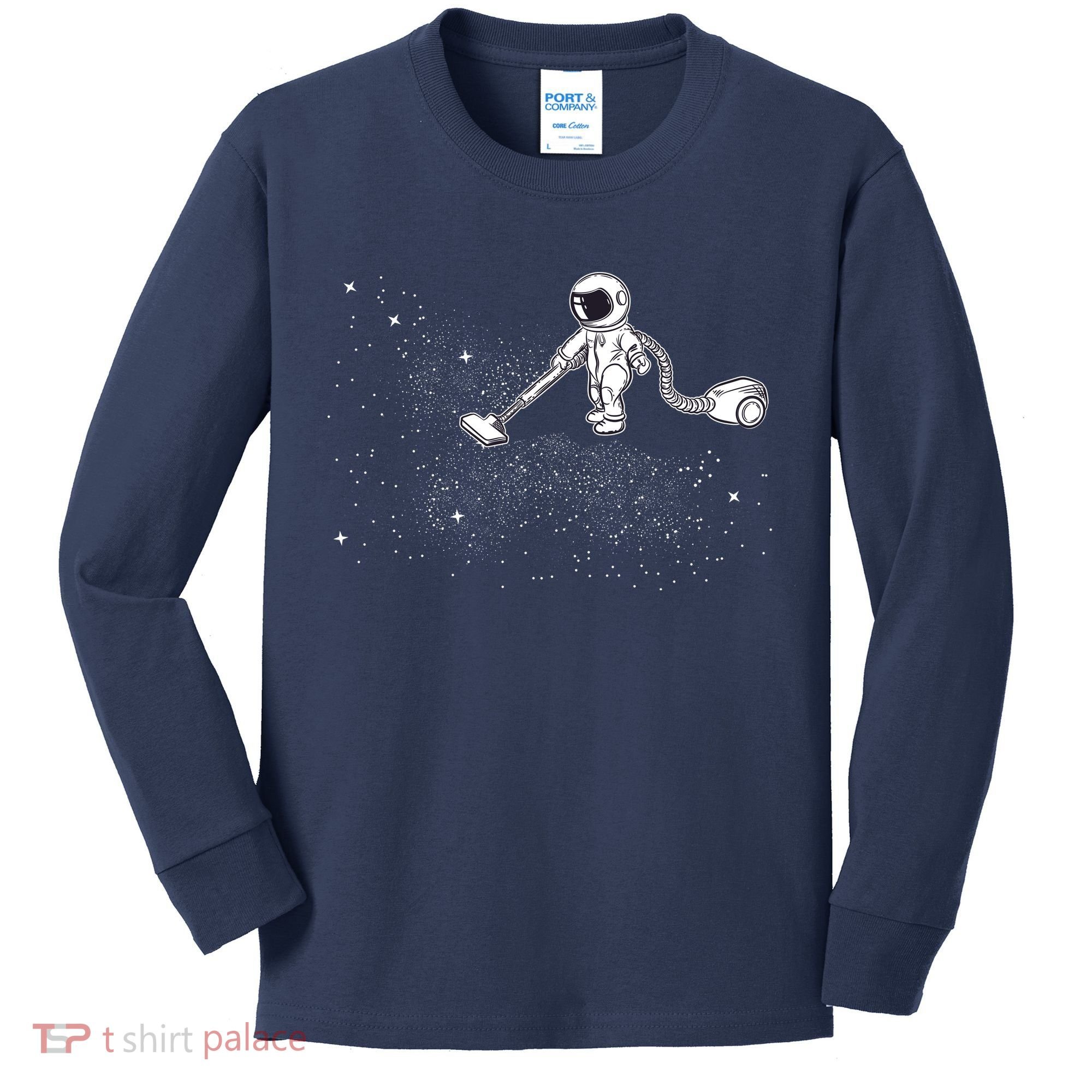Funny Astronaut Vacuuming Galaxy Stars Kids Long Sleeve Shirt