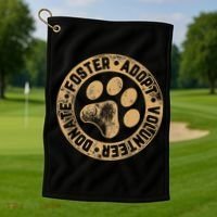 Foster. Adopt. Volunteer. Donate. Animal Rescue Dog Golf Towel thumb 1