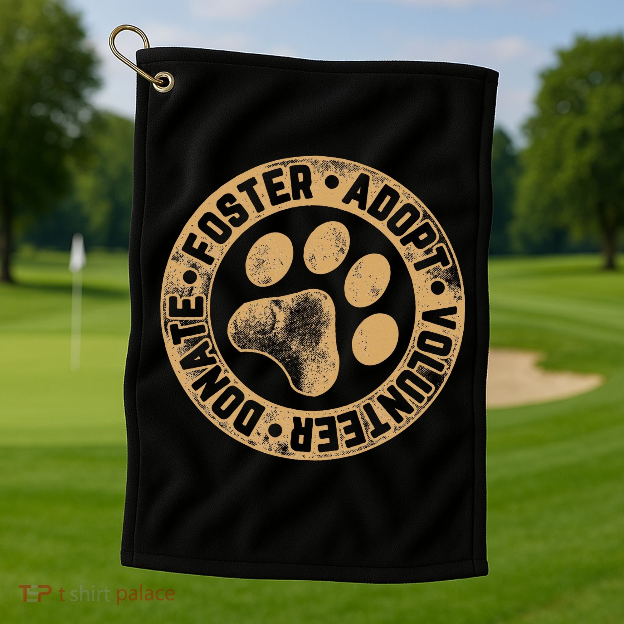 Foster. Adopt. Volunteer. Donate. Animal Rescue Dog Golf Towel