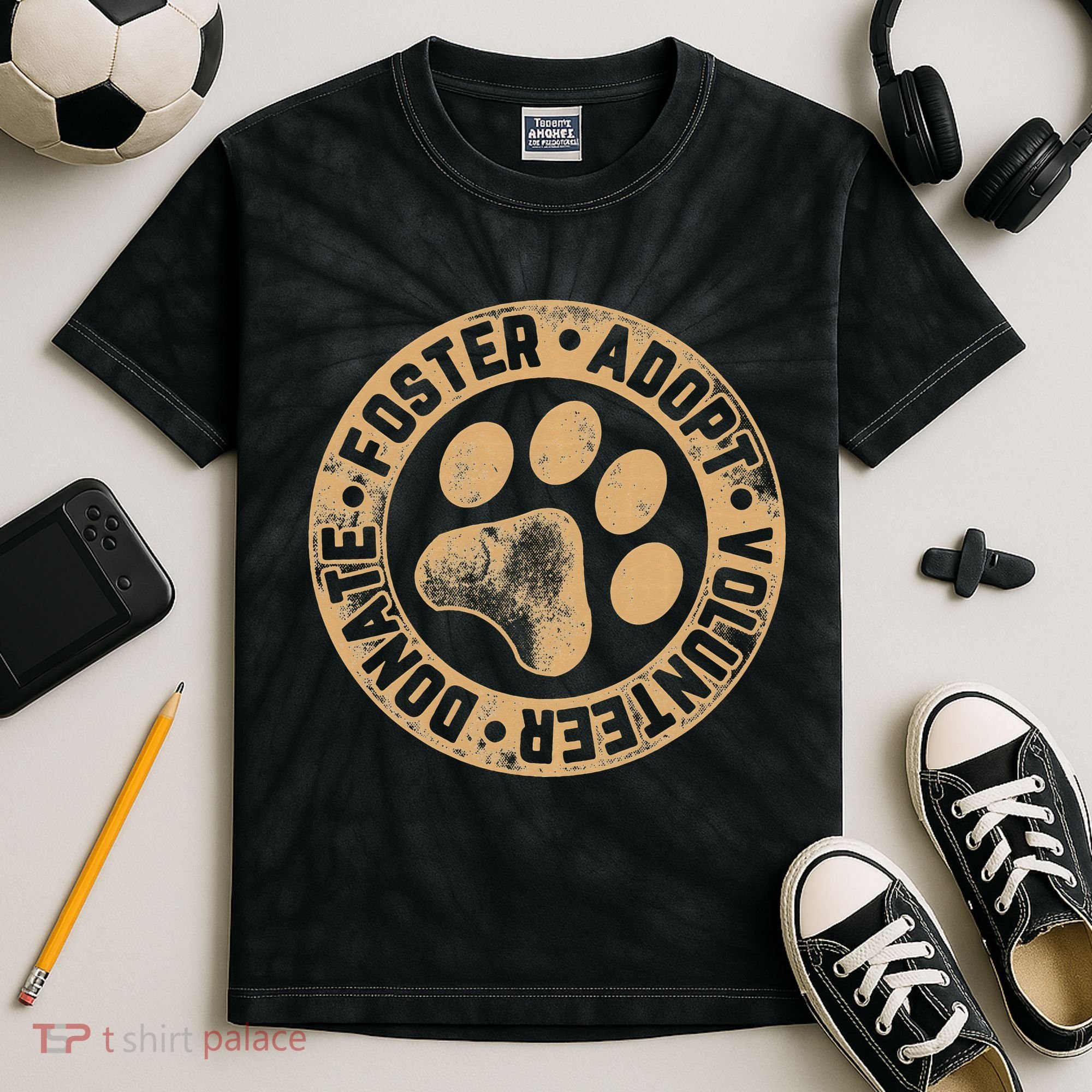Foster. Adopt. Volunteer. Donate. Animal Rescue Dog Kids Tie-Dye T-Shirt