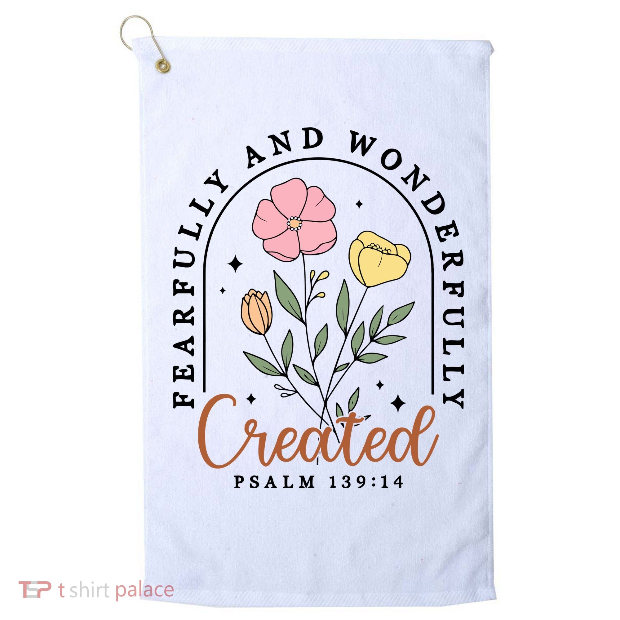Fearfully And Wonderfully Christian Floral Golf Towel