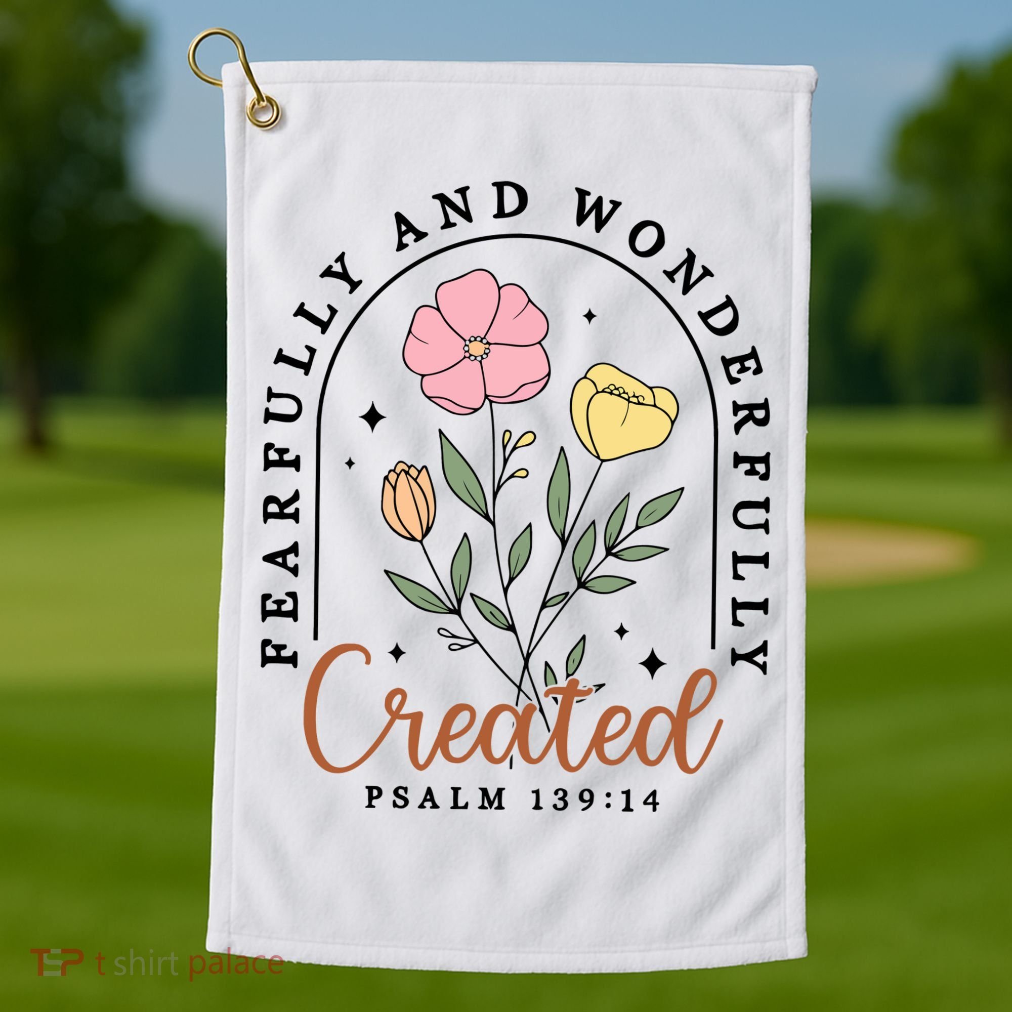 Fearfully And Wonderfully Christian Floral Golf Towel