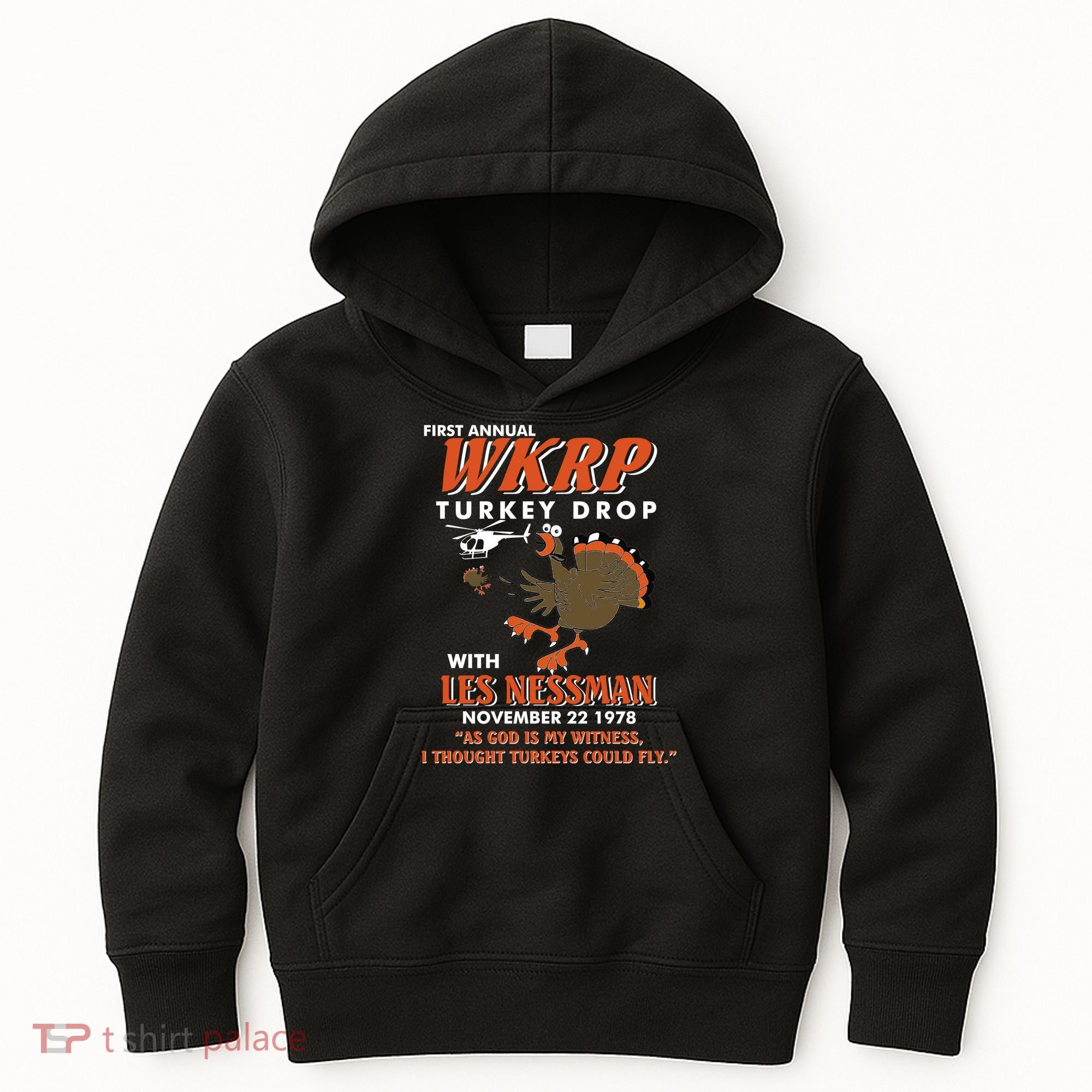 First Annual Wkrp Turkey Drop With Les Nessman Kids Hoodie