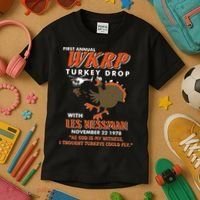 First Annual Wkrp Turkey Drop With Les Nessman Kids T-Shirt thumb 3