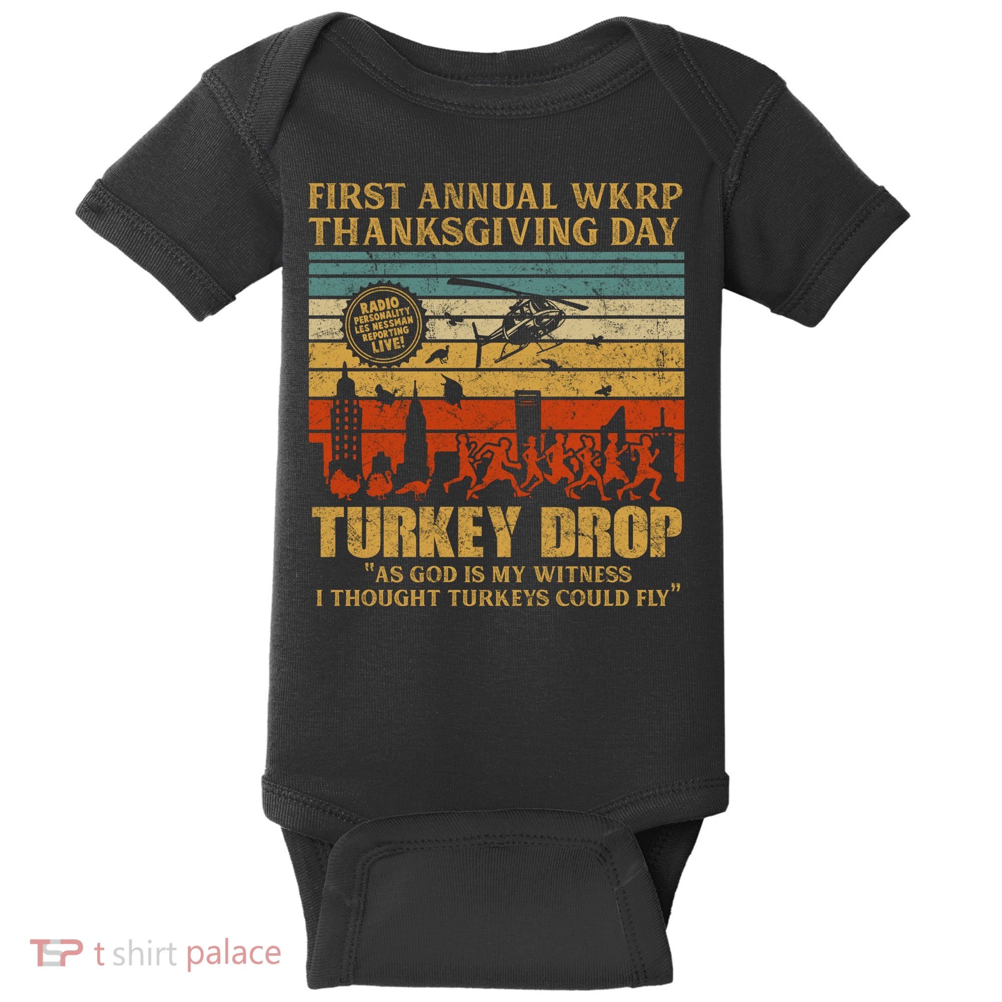 First Annual WKRP Thanksgiving Day Turkey Drop Baby Bodysuit