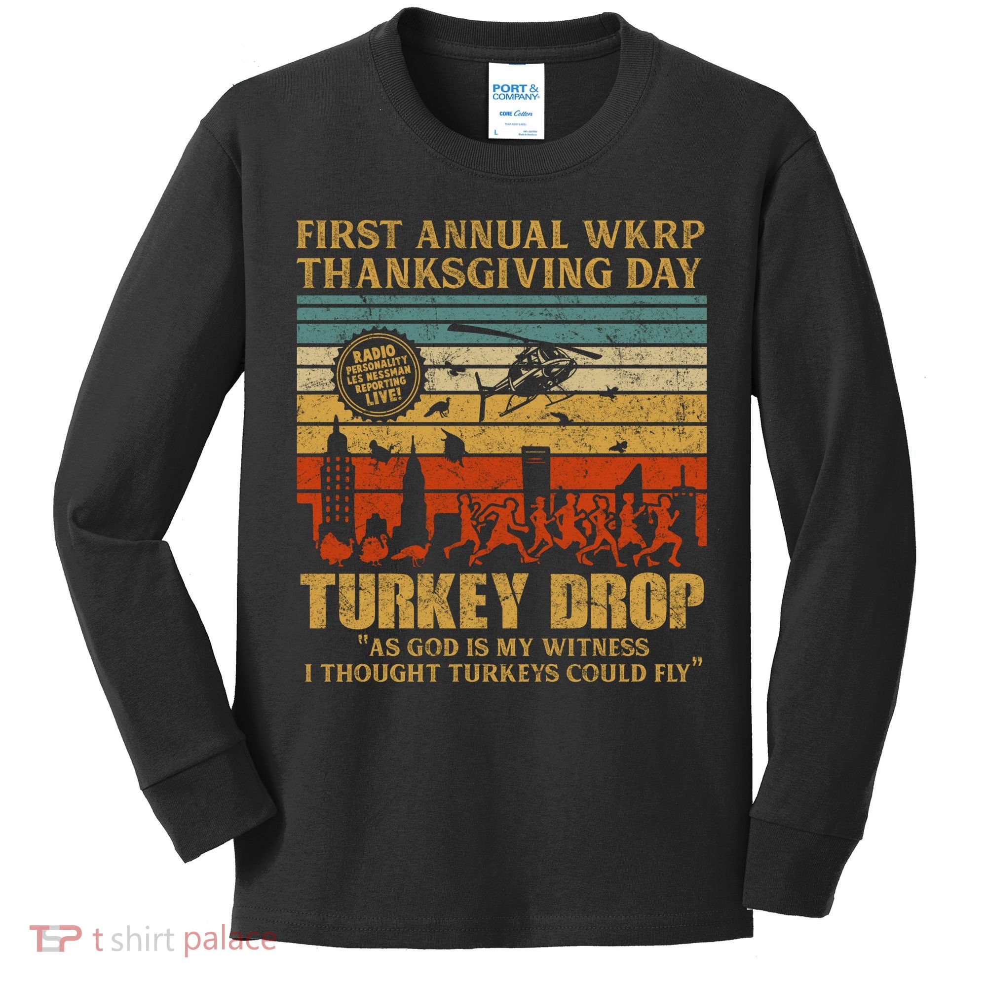 First Annual WKRP Thanksgiving Day Turkey Drop Kids Long Sleeve Shirt