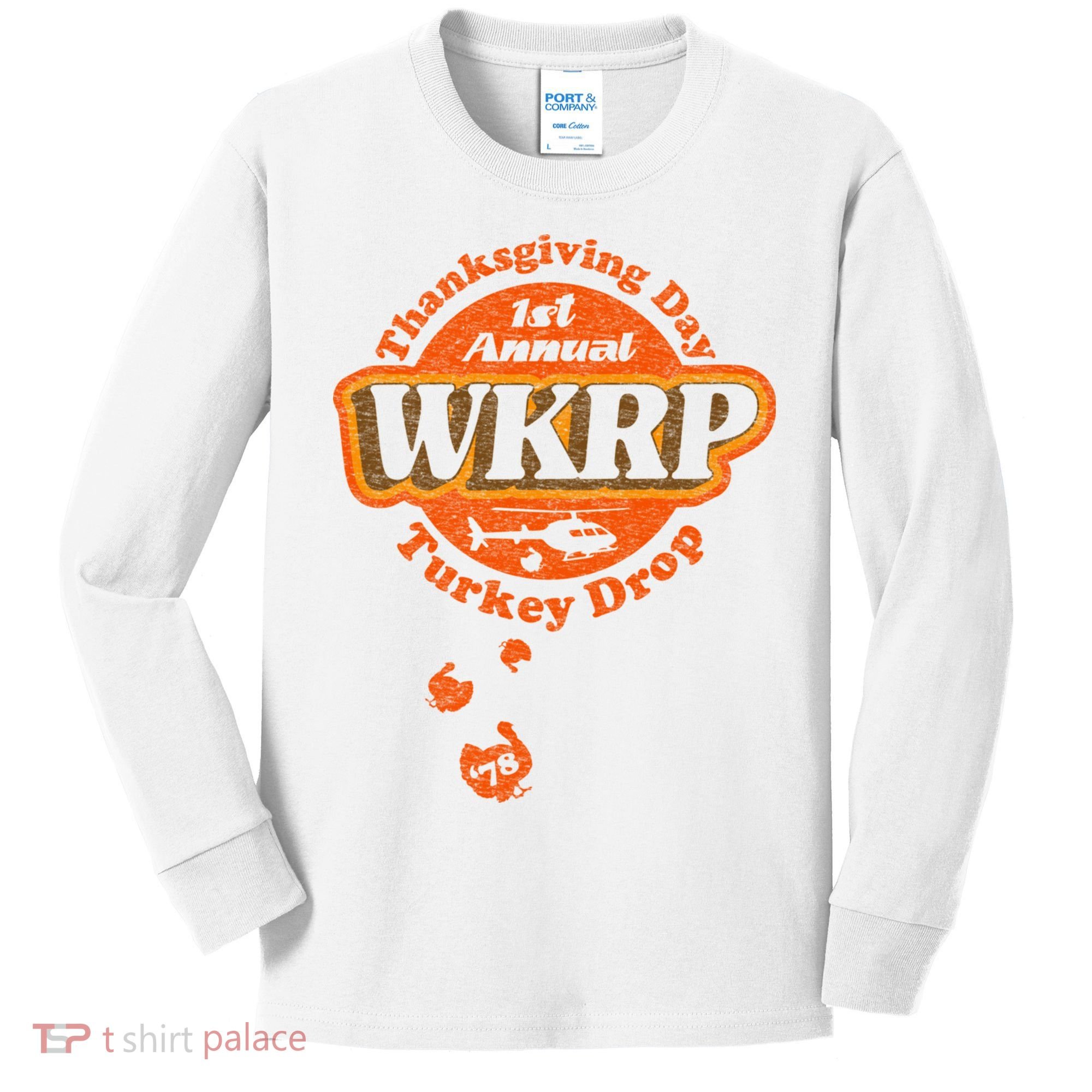 First Annual WKRP Thanksgiving Day Turkey Drop Kids Long Sleeve Shirt