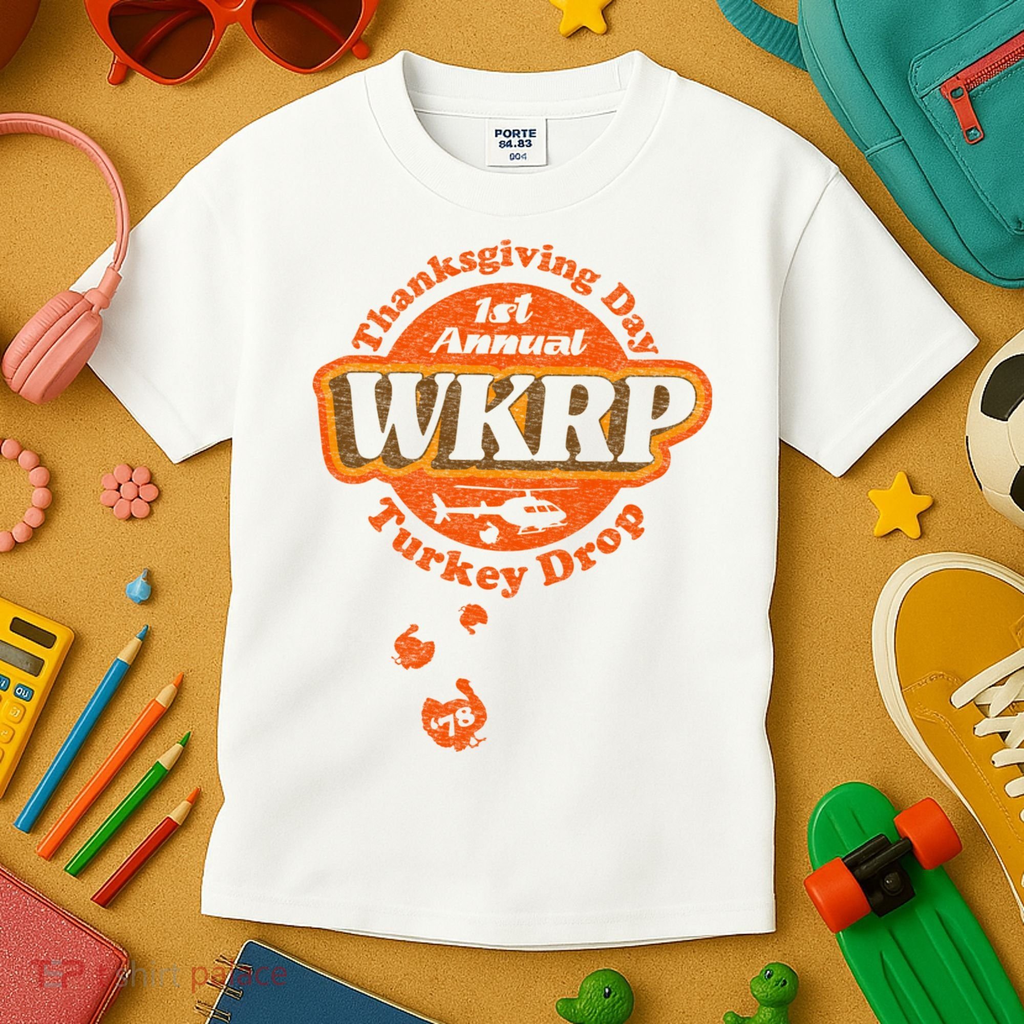 First Annual WKRP Thanksgiving Day Turkey Drop Kids T-Shirt