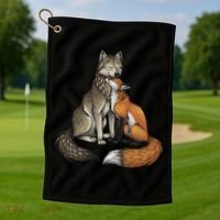 Fox And Wolf Golf Towel thumb 1