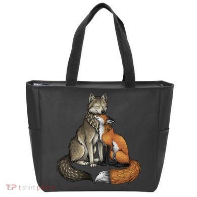 Fox And Wolf Tote Bag