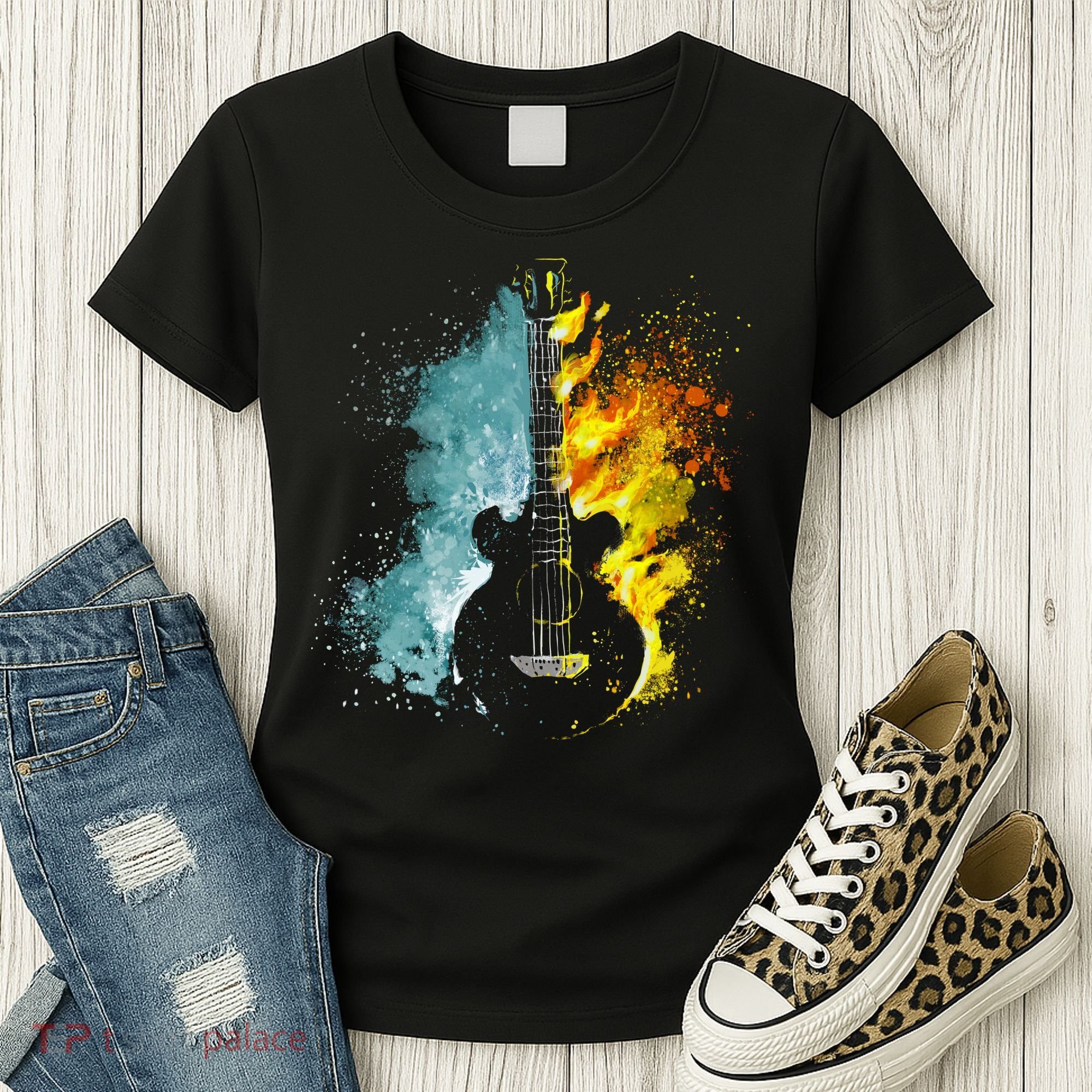 Fire And Water Guitar Women's T-Shirt