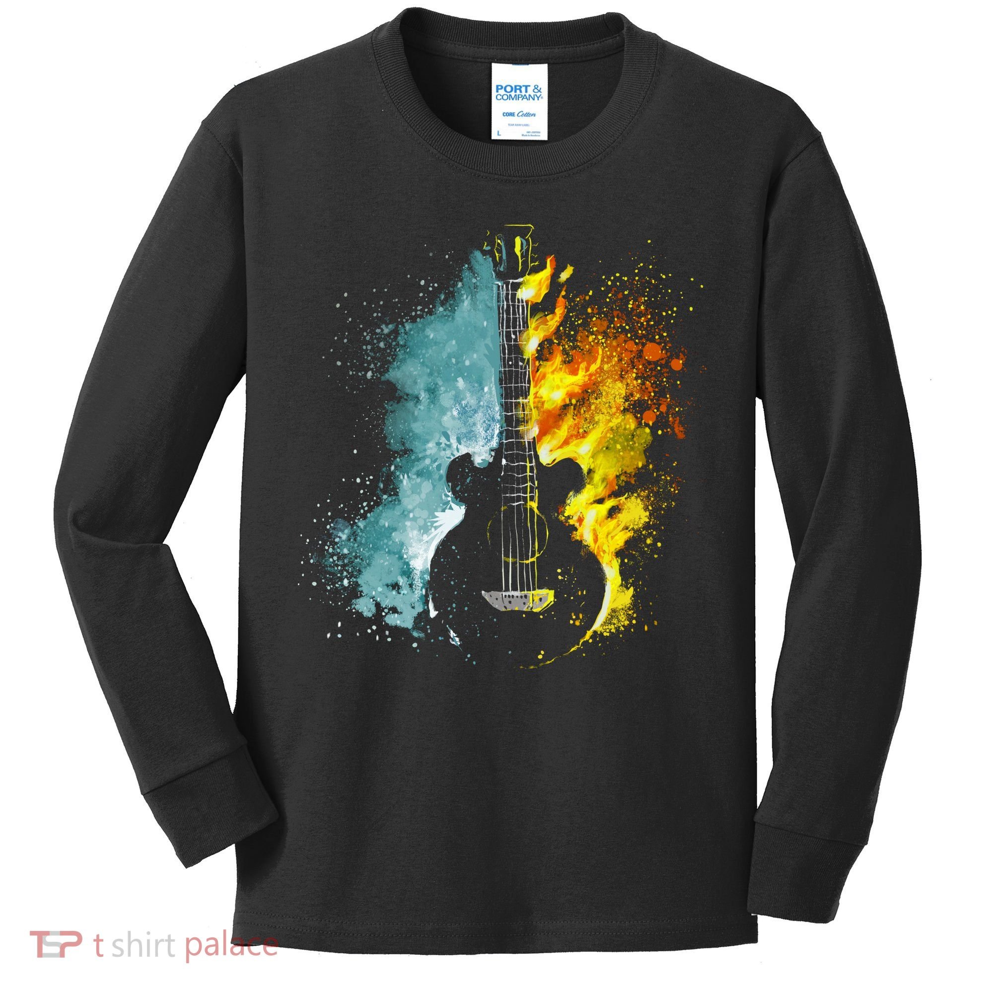 Fire And Water Guitar Kids Long Sleeve Shirt
