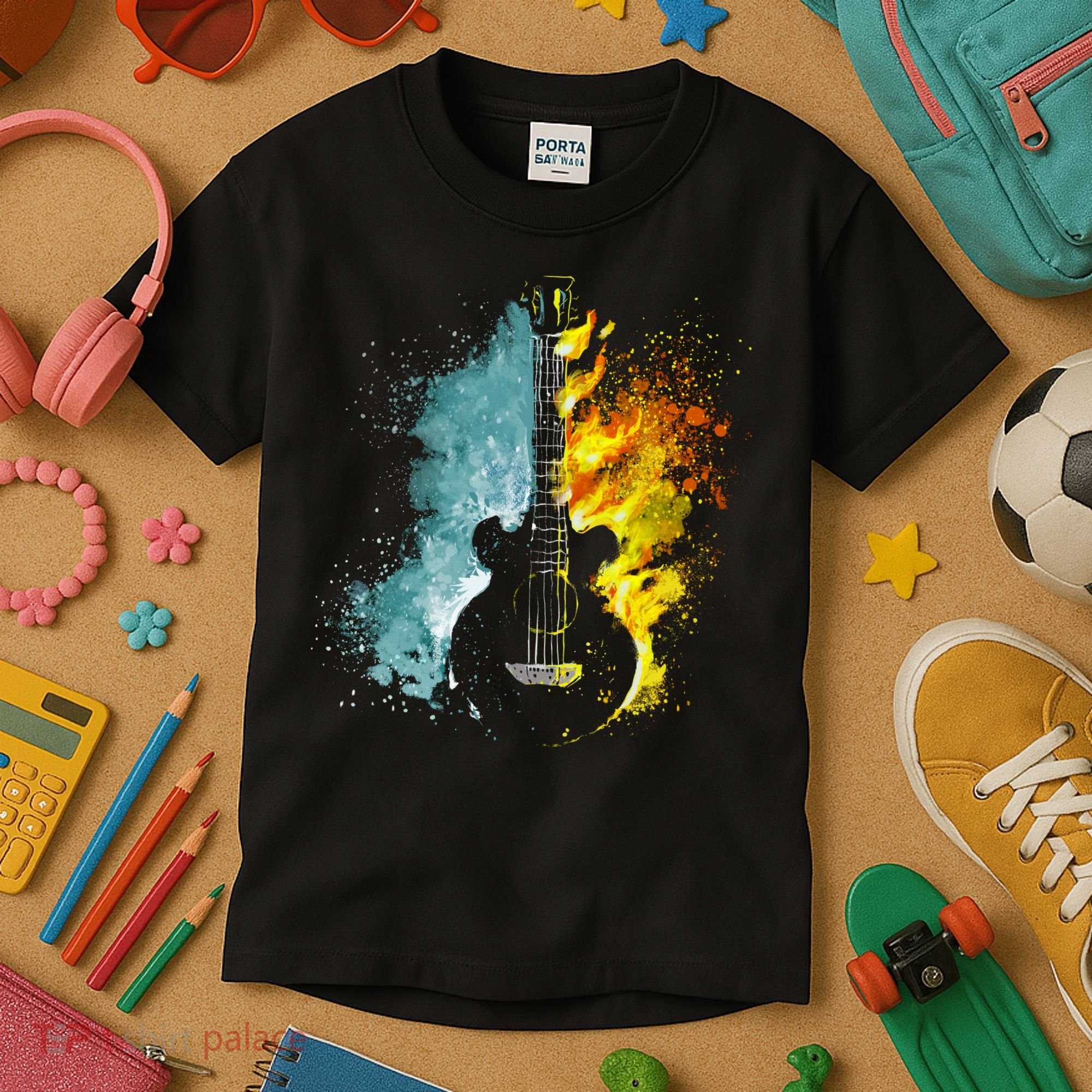 Fire And Water Guitar Kids T-Shirt