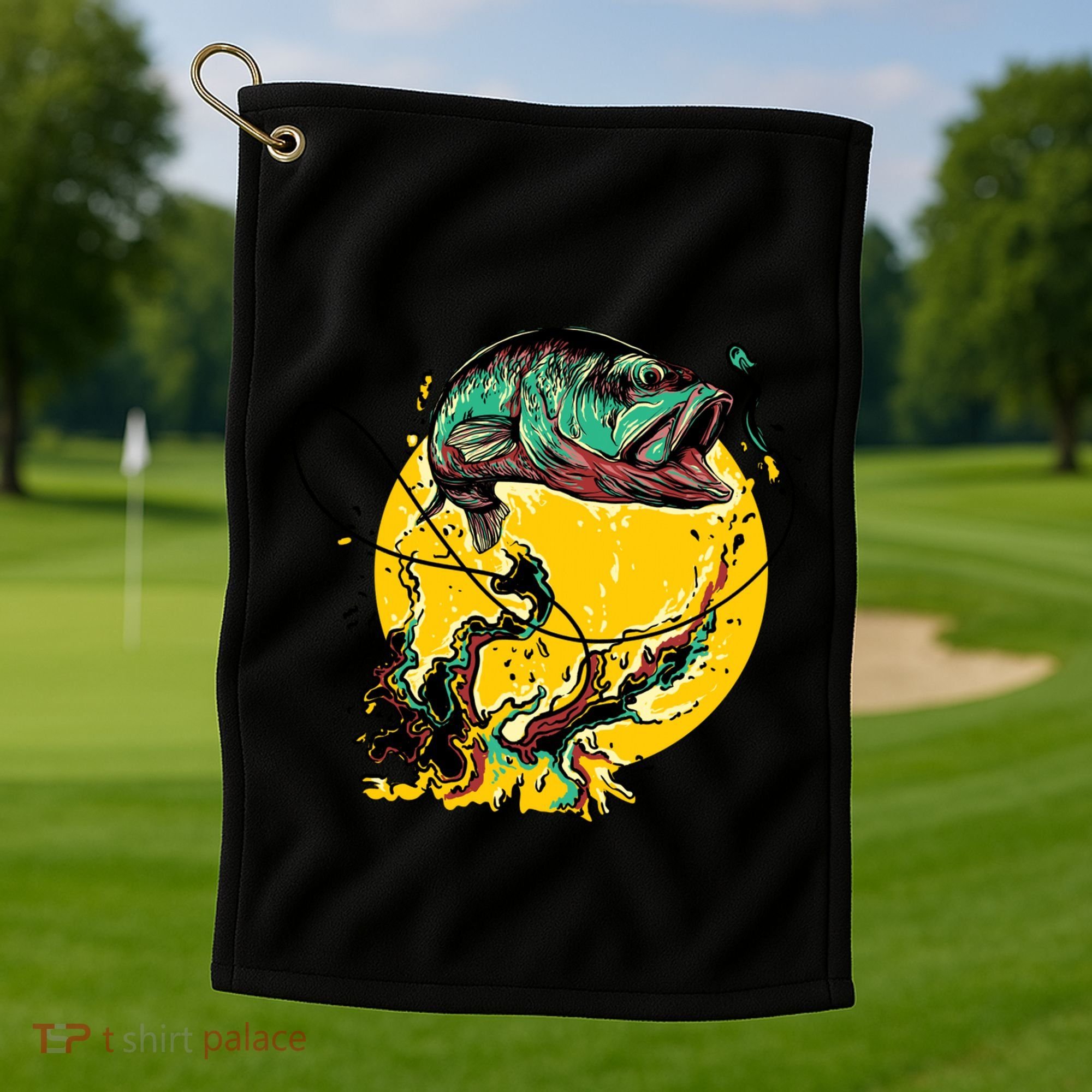 Fishing Art Wave Sunset Golf Towel