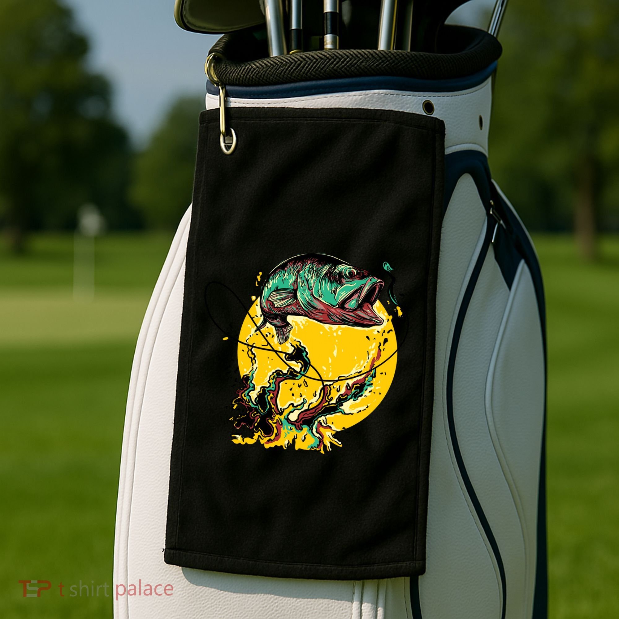 Fishing Art Wave Sunset Golf Towel