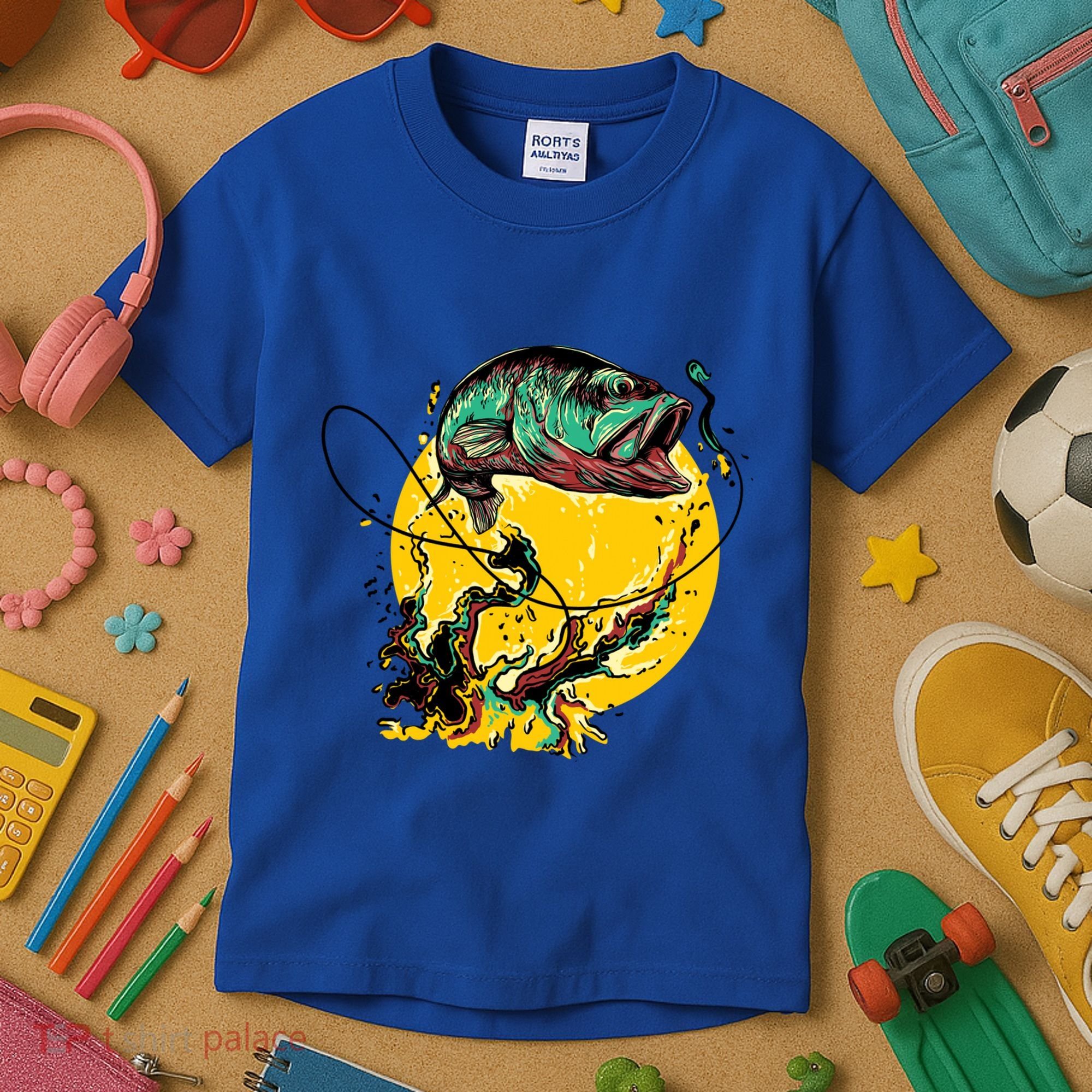 Fishing Art Wave Sunset Kids T-Shirt