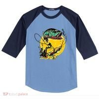 Fishing Art Wave Sunset Raglan Baseball Sleeve Shirt thumb 0