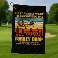 First Annual Wkrp Turkey Drop Thanksgiving Day Golf Towel thumb 1
