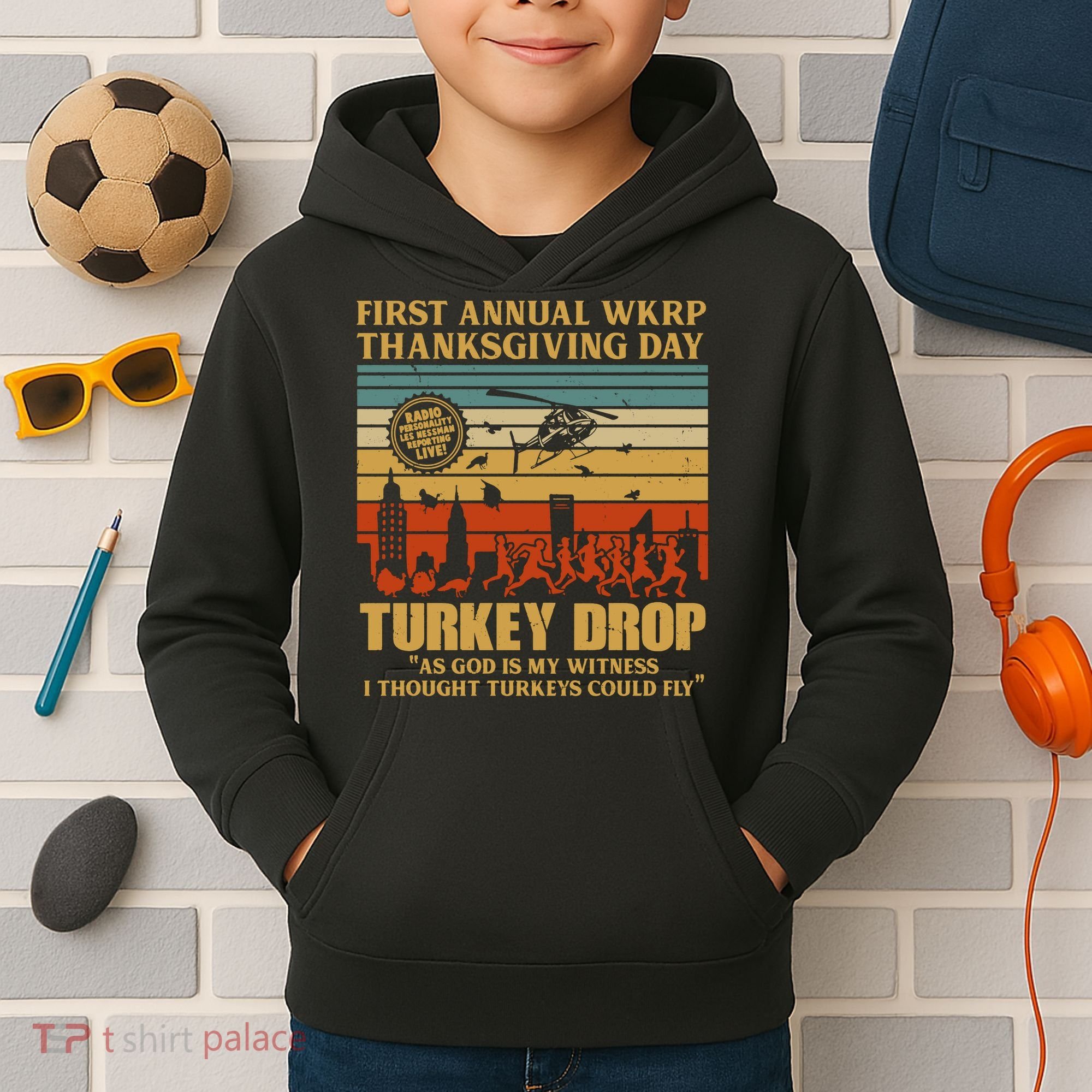 First Annual Wkrp Turkey Drop Thanksgiving Day Kids Hoodie