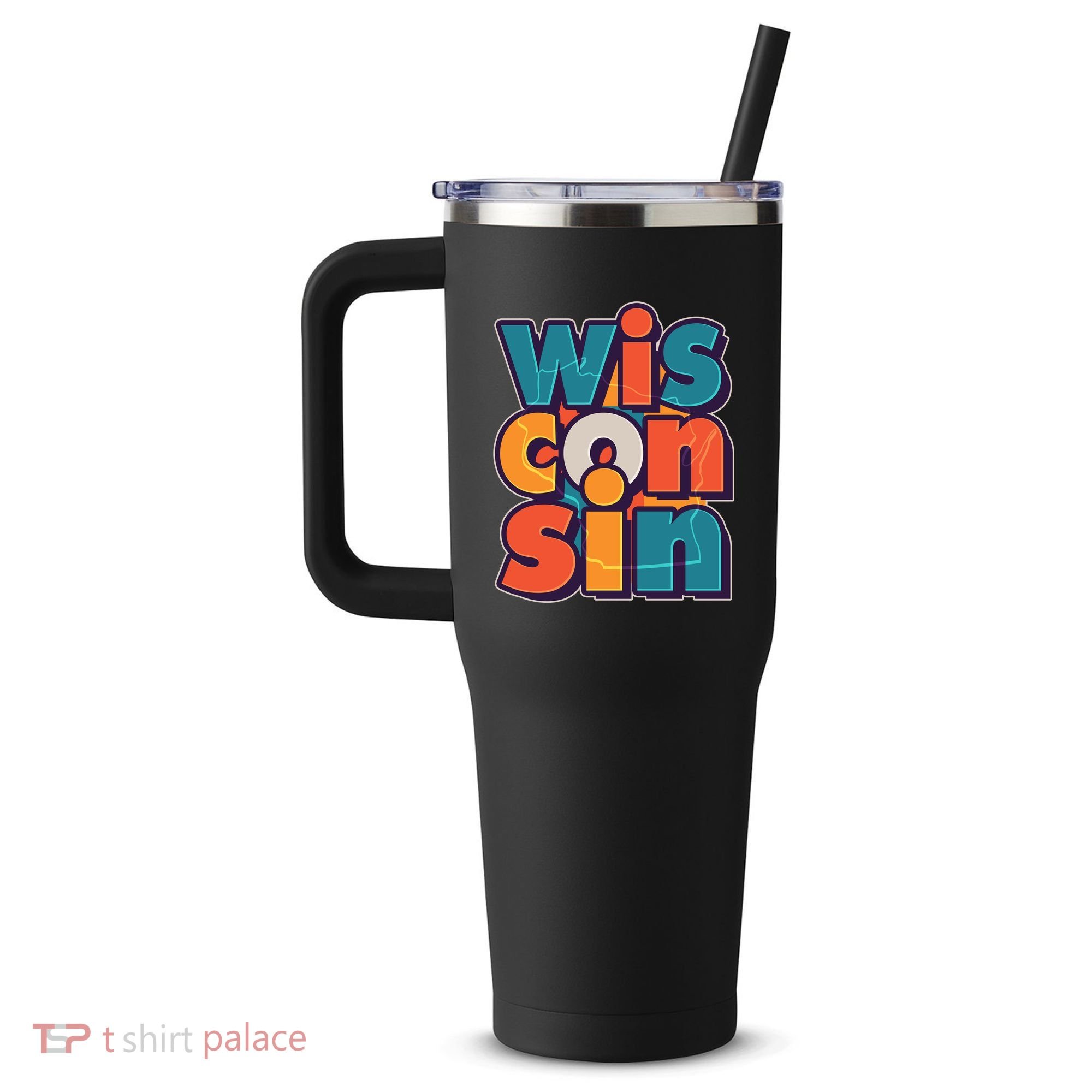 Fun Abstract Wisconsin Name 40oz Vacuum Insulated Stainless Steel Travel Tumbler