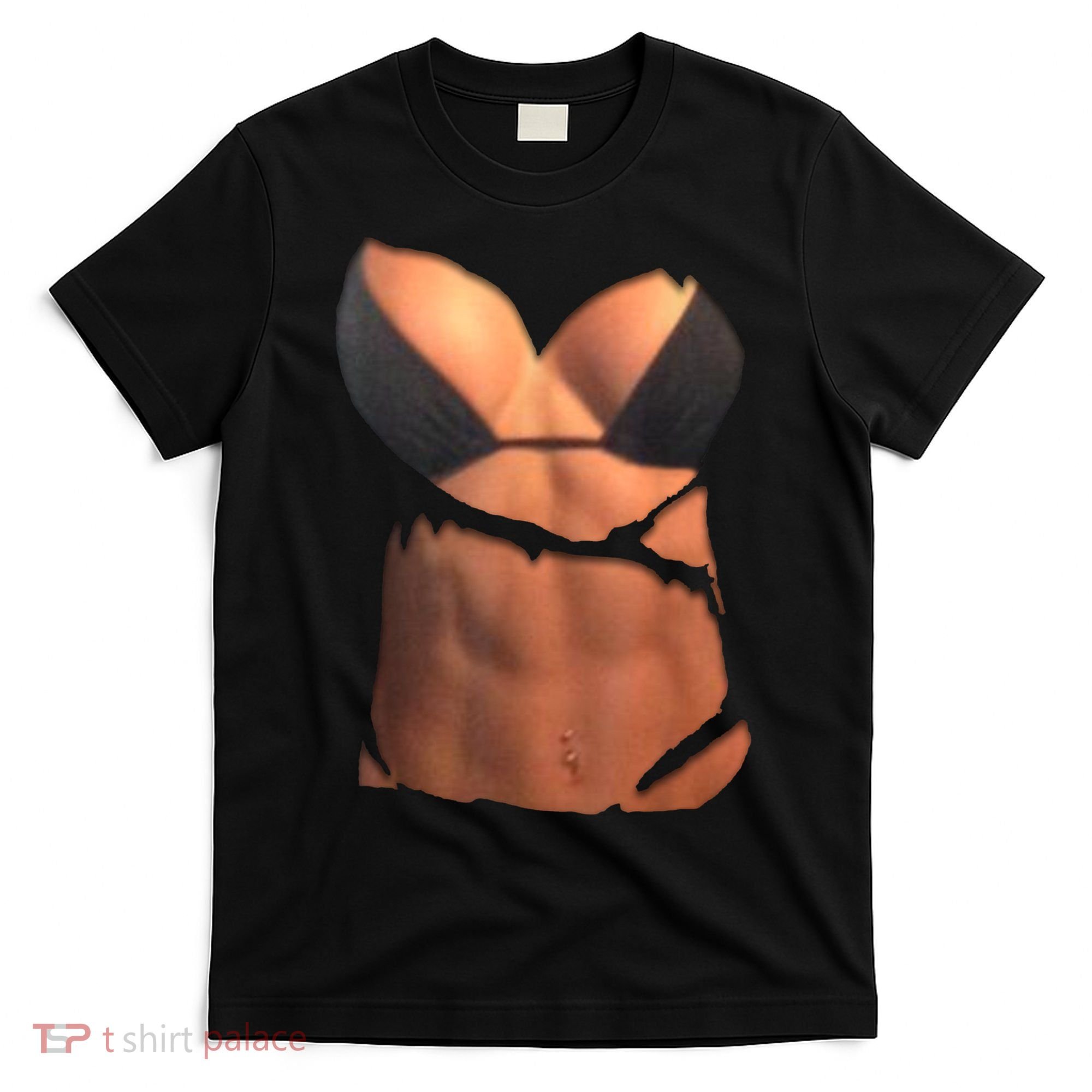 Fake Abs Women Bikini Body Muscle Six Pack Fake Big Boobs T-Shirt