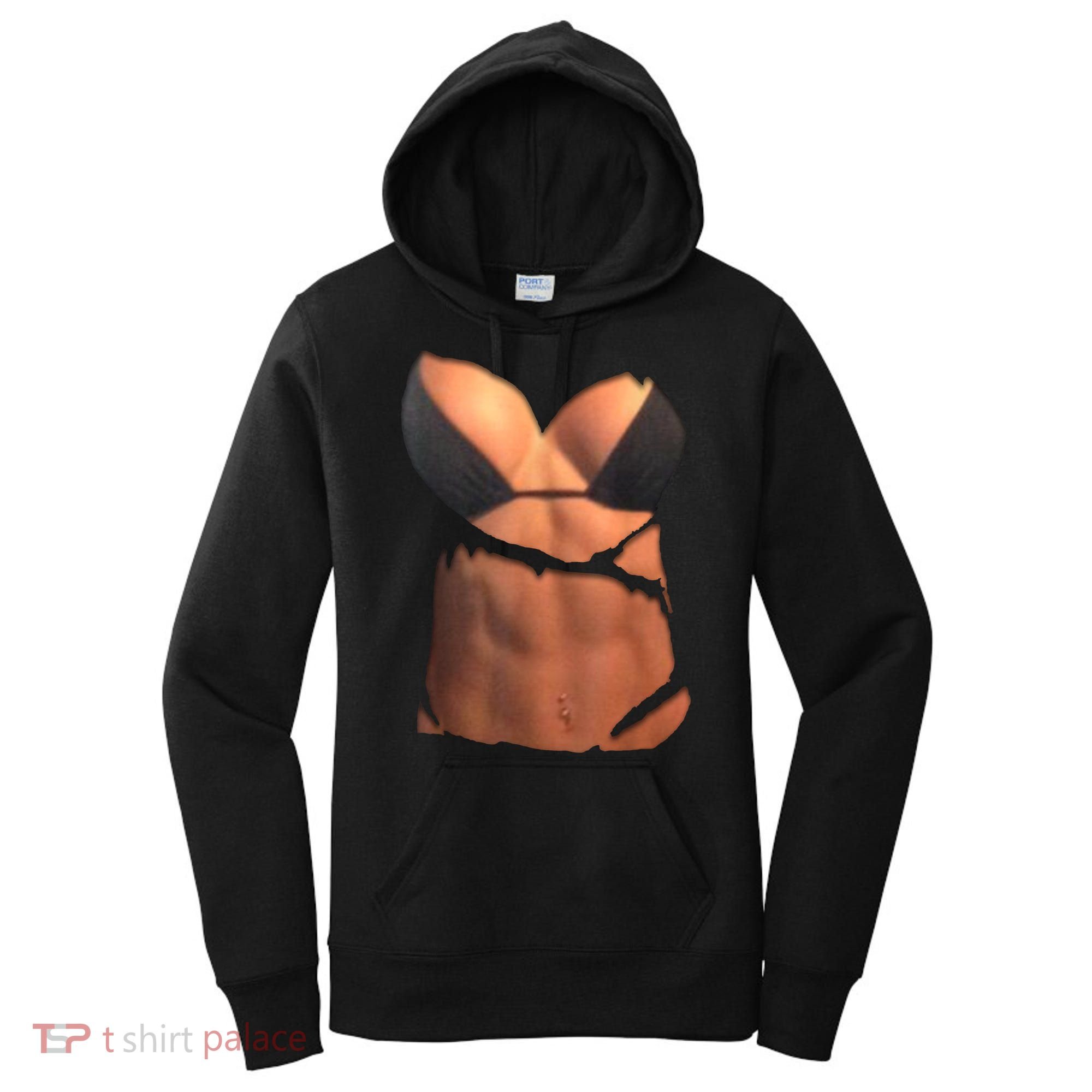 Fake Abs Women Bikini Body Muscle Six Pack Fake Big Boobs Women's Hoodie