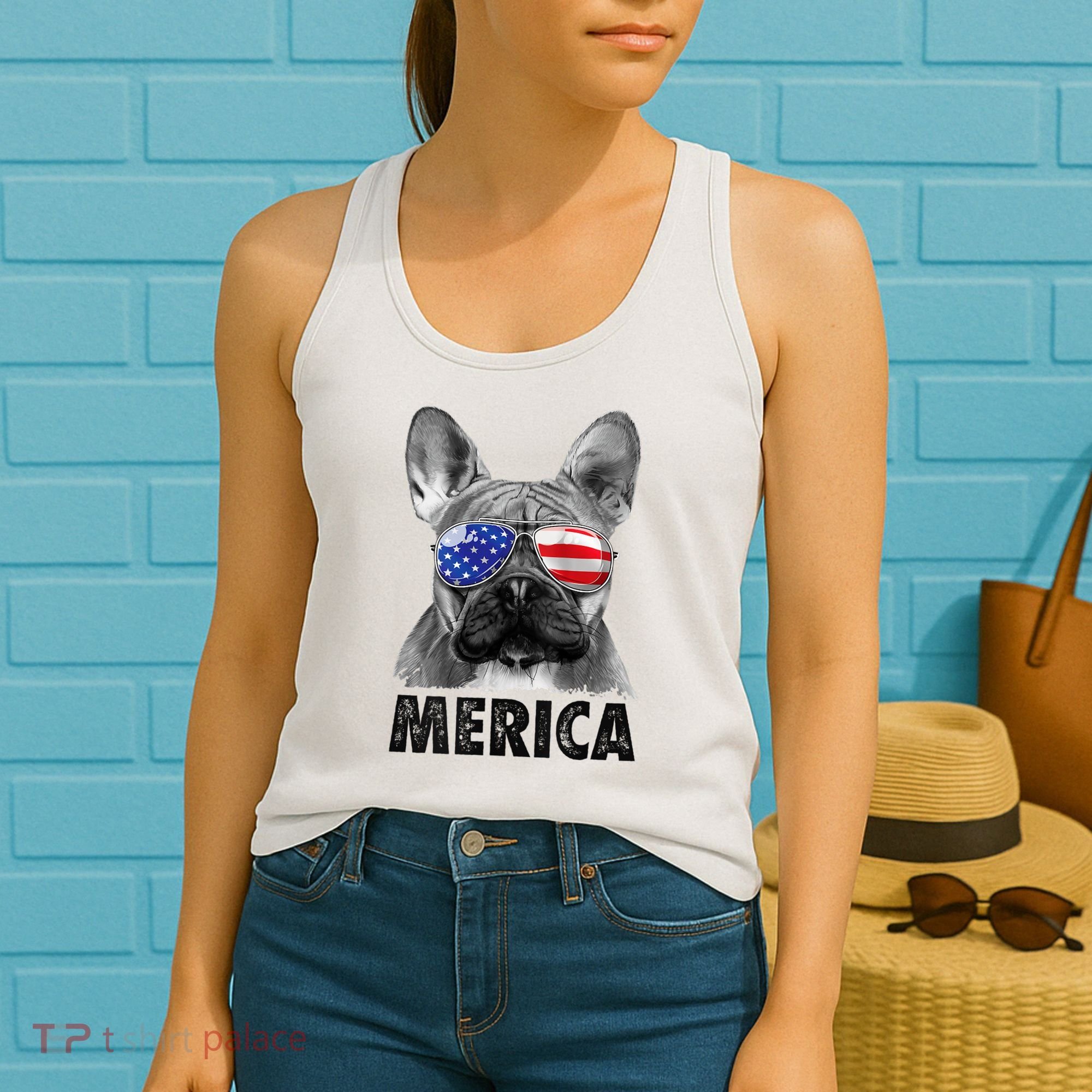 French Bulldog 4th Of July Shirts Merica Usa Flag Women's Tank Top