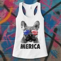 French Bulldog 4th Of July Shirts Merica Usa Flag Women's Tank Top thumb 3