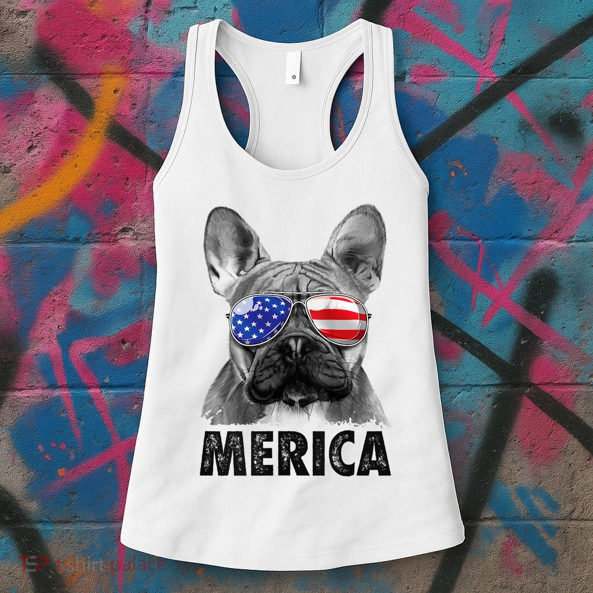 French Bulldog 4th Of July Shirts Merica Usa Flag Women's Tank Top