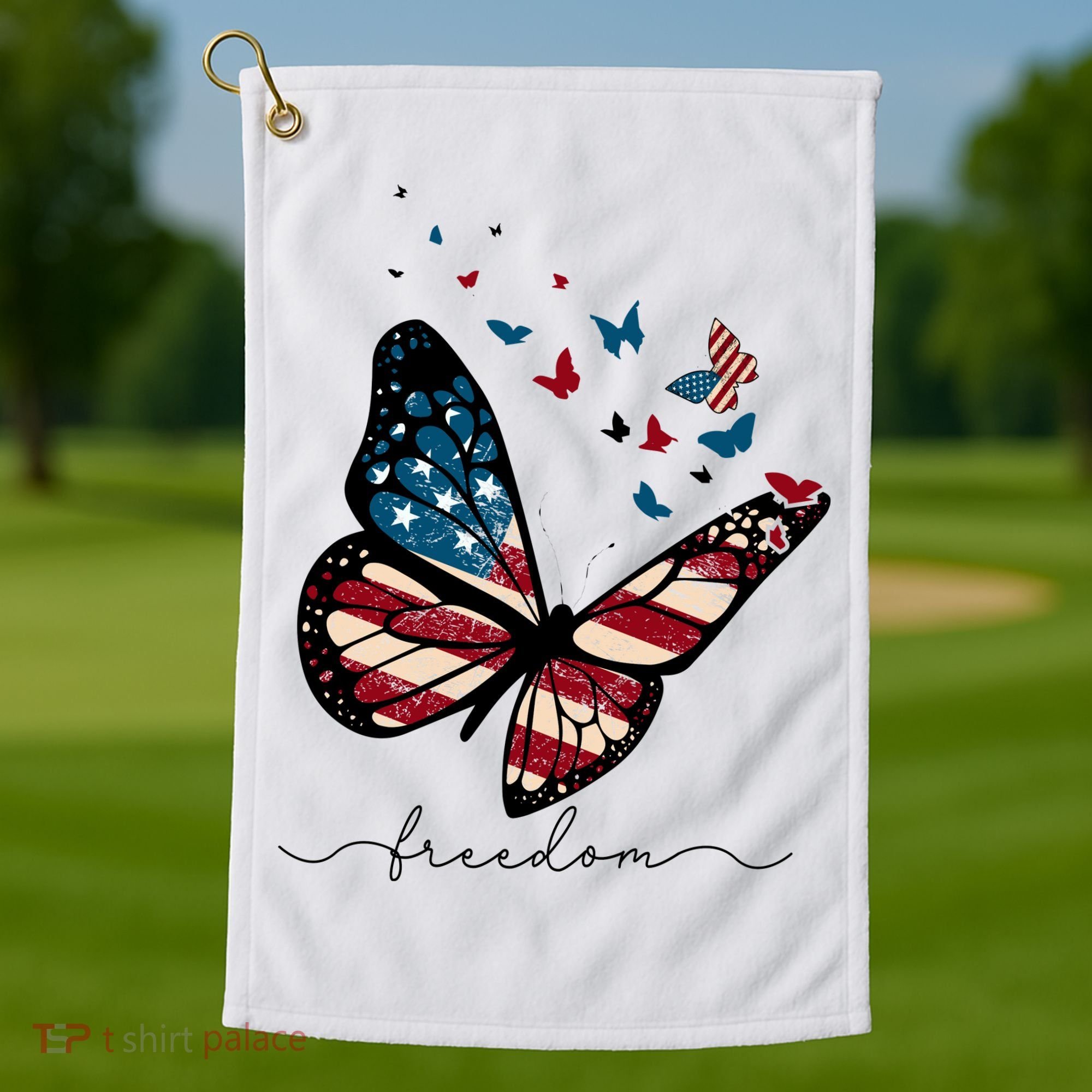 Freedom Butterfly 4th Of July Golf Towel