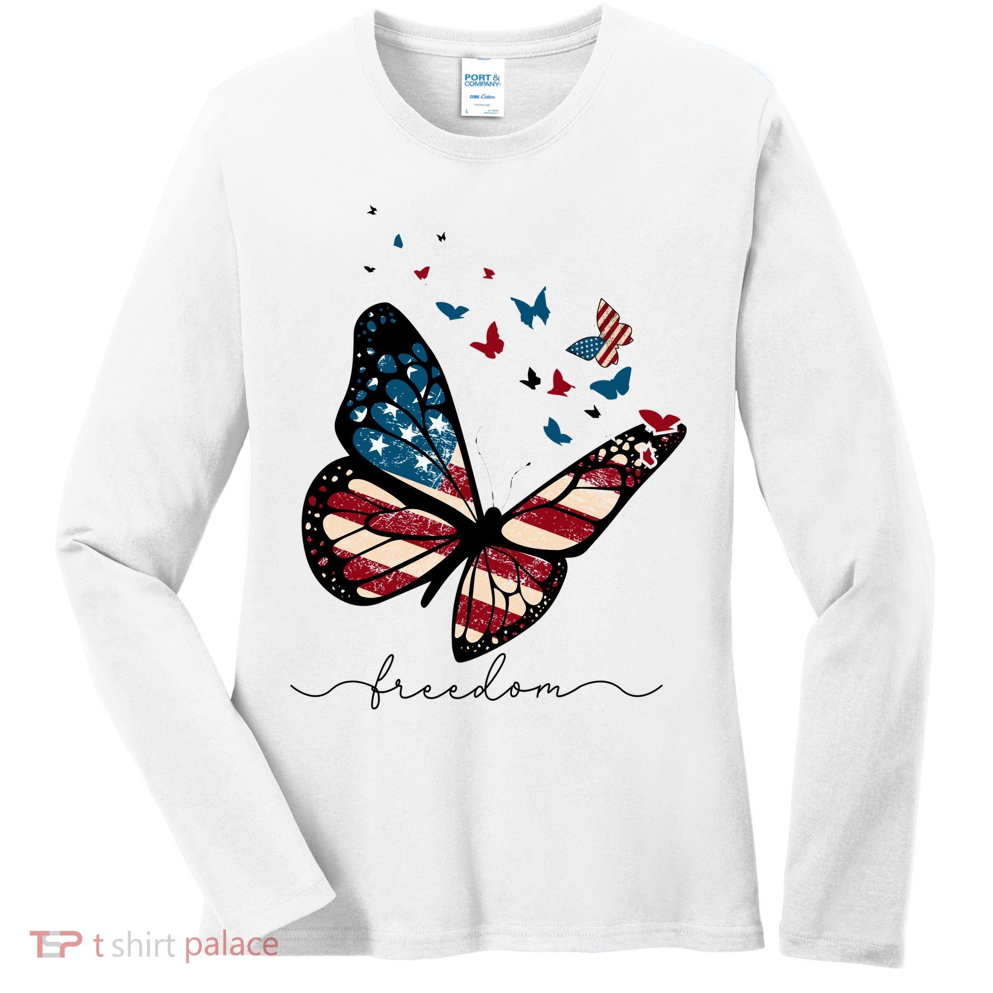 Freedom Butterfly 4th Of July Women's Long Sleeve Shirt