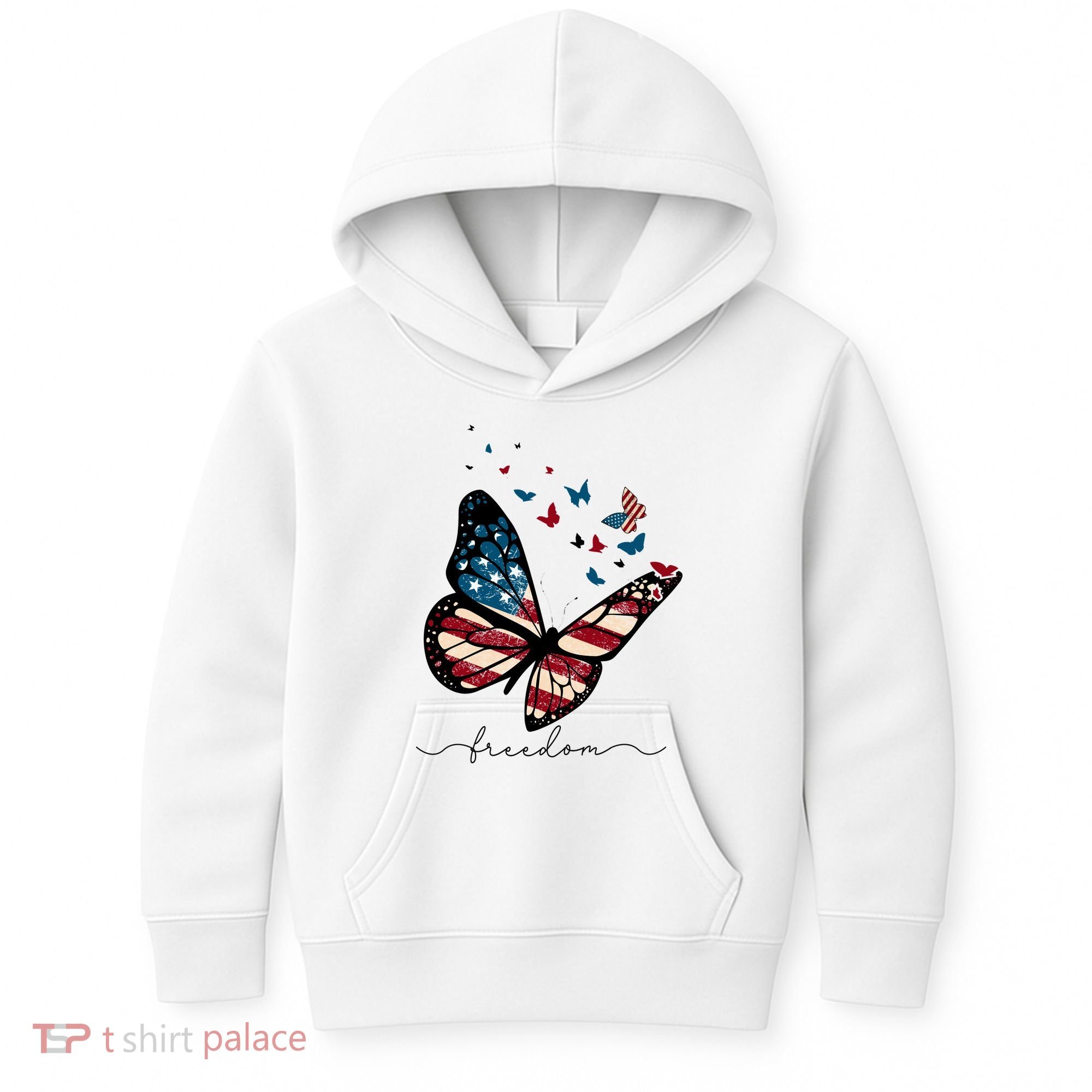 Freedom Butterfly 4th Of July Kids Hoodie