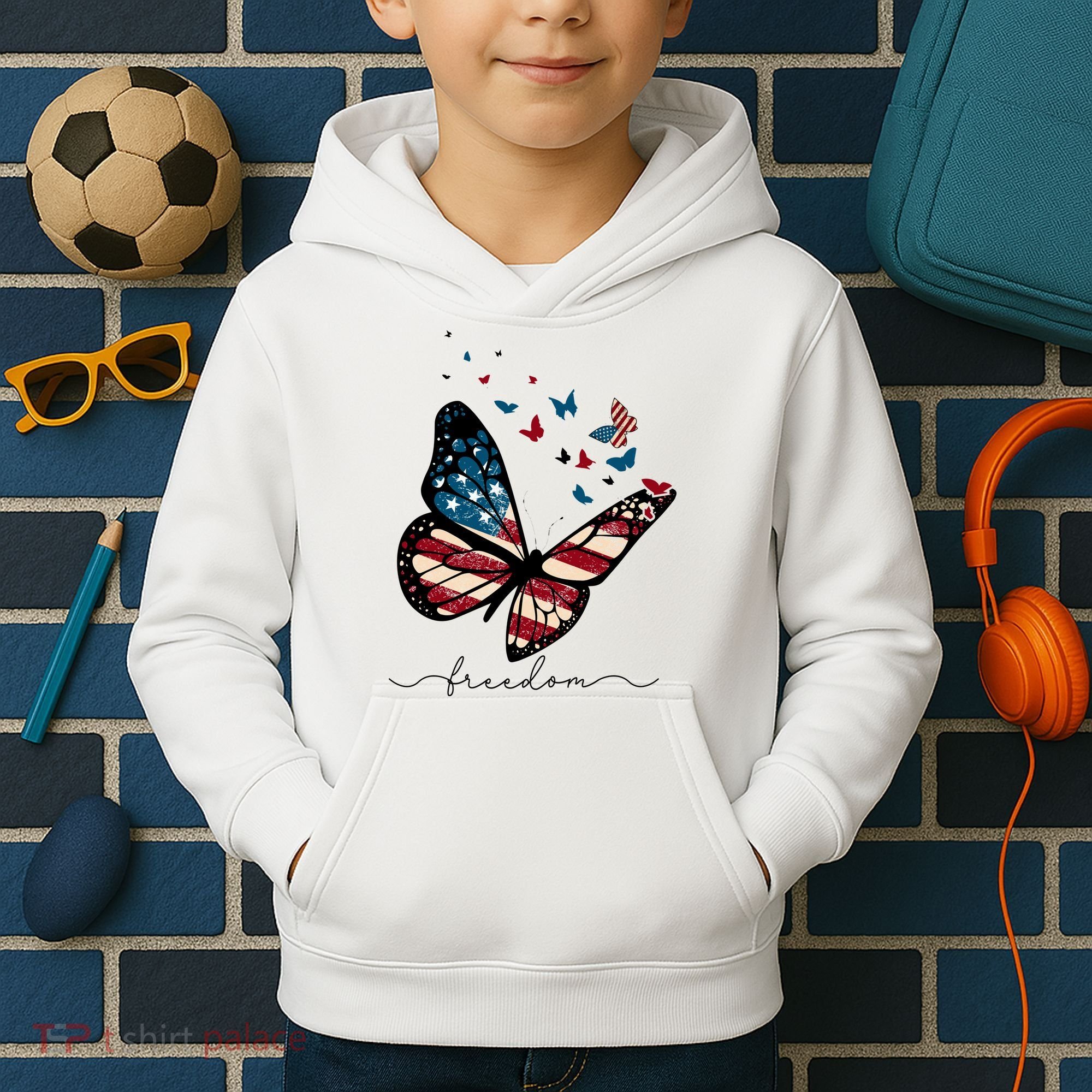 Freedom Butterfly 4th Of July Kids Hoodie