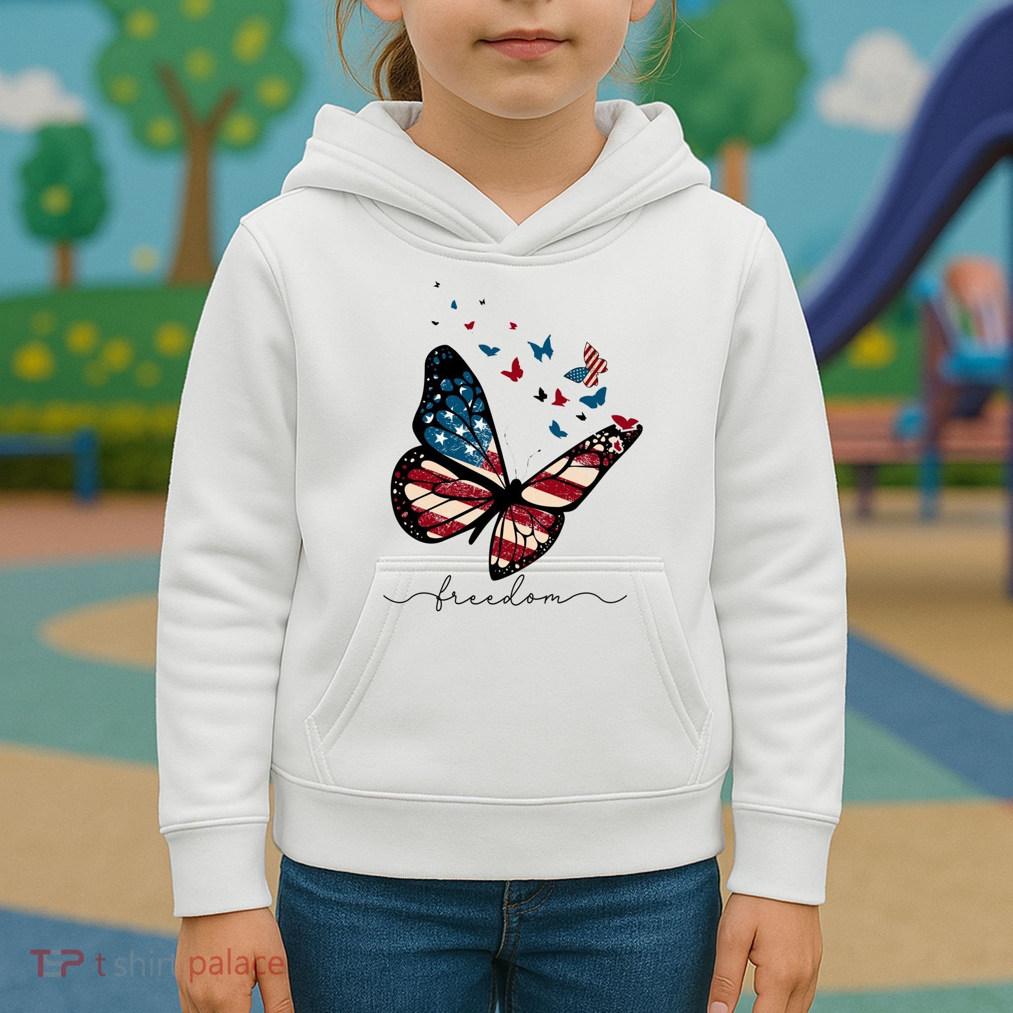 Freedom Butterfly 4th Of July Kids Hoodie