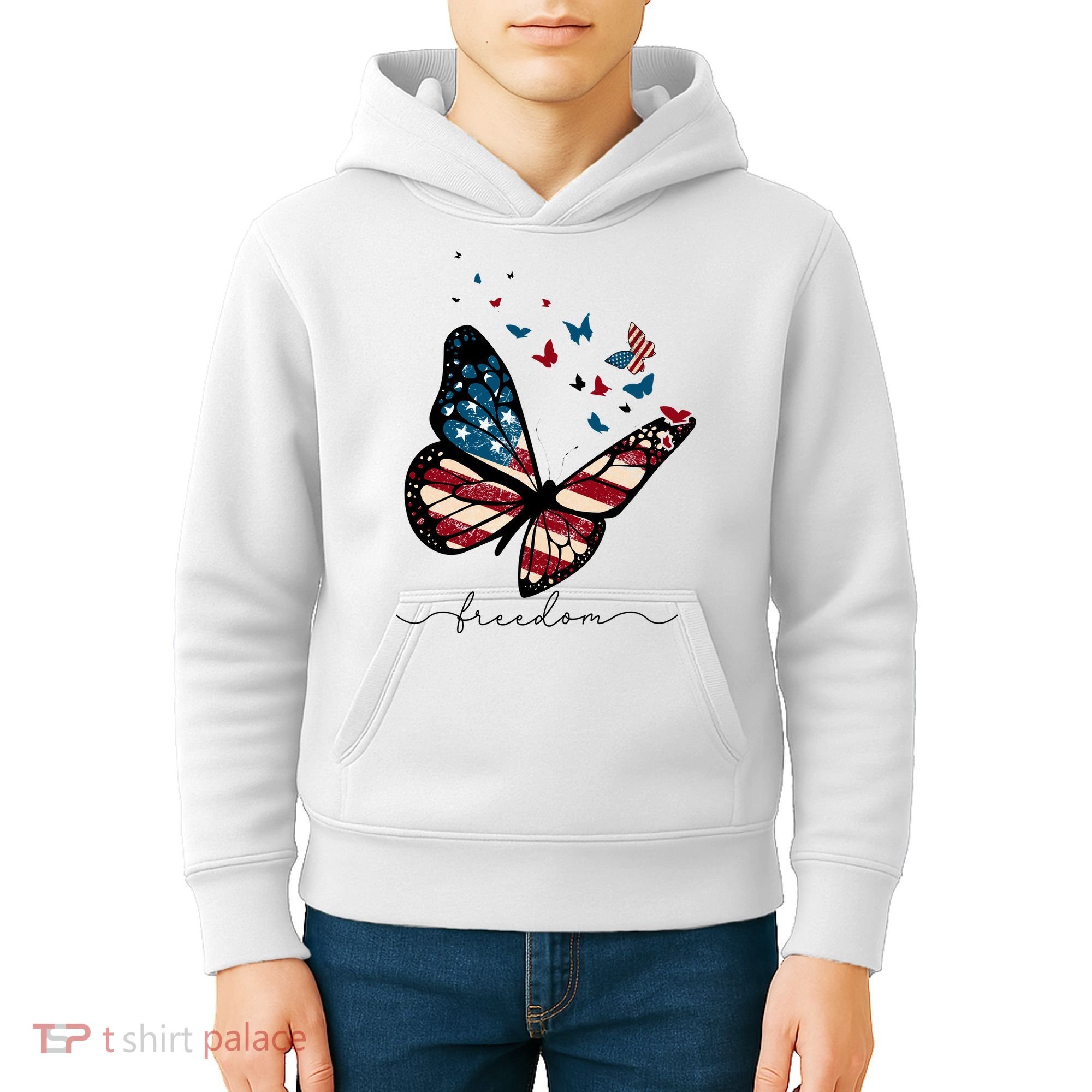 Freedom Butterfly 4th Of July Kids Hoodie