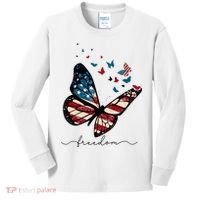 Freedom Butterfly 4th Of July Kids Long Sleeve Shirt thumb 0