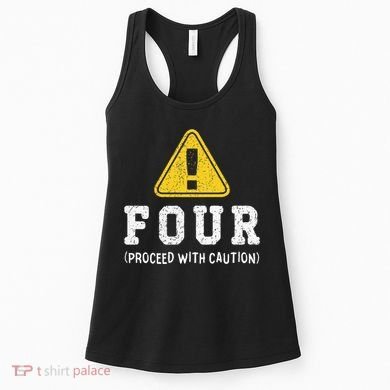 Funny Birthday 4 Four Construction Sign 4th Birthday Women's Tank Top