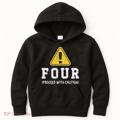 Funny Birthday 4 Four Construction Sign 4th Birthday Kids Hoodie