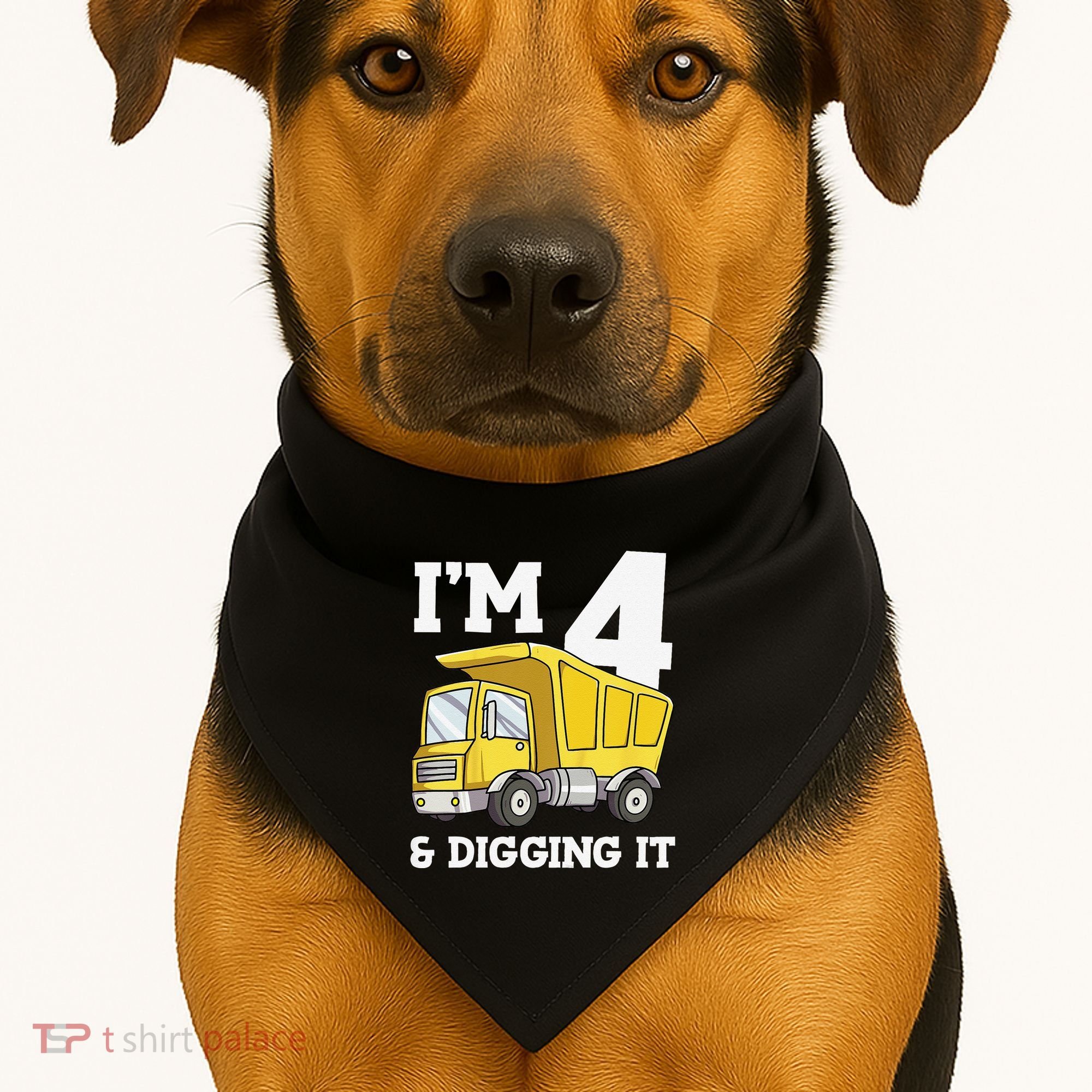Funny Birthday 4 Four Construction Truck 4th Birthday (2) USA-Made Doggie Bandana