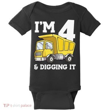 Funny Birthday 4 Four Construction Truck 4th Birthday (2) Baby Bodysuit