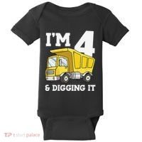 Funny Birthday 4 Four Construction Truck 4th Birthday (2) Baby Bodysuit thumb 0