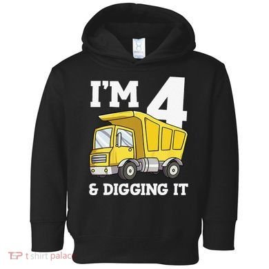 Funny Birthday 4 Four Construction Truck 4th Birthday (2) Toddler Hoodie