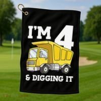 Funny Birthday 4 Four Construction Truck 4th Birthday (2) Golf Towel thumb 1