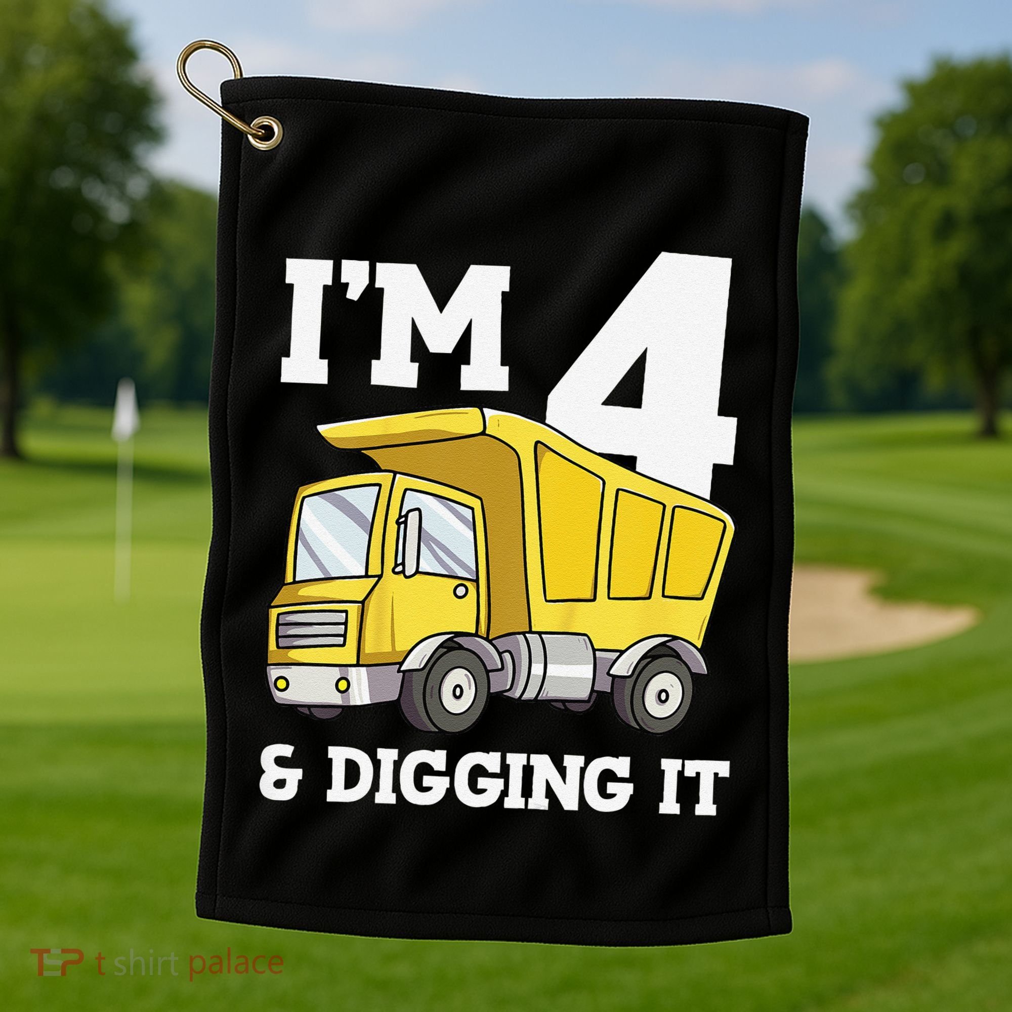 Funny Birthday 4 Four Construction Truck 4th Birthday (2) Golf Towel