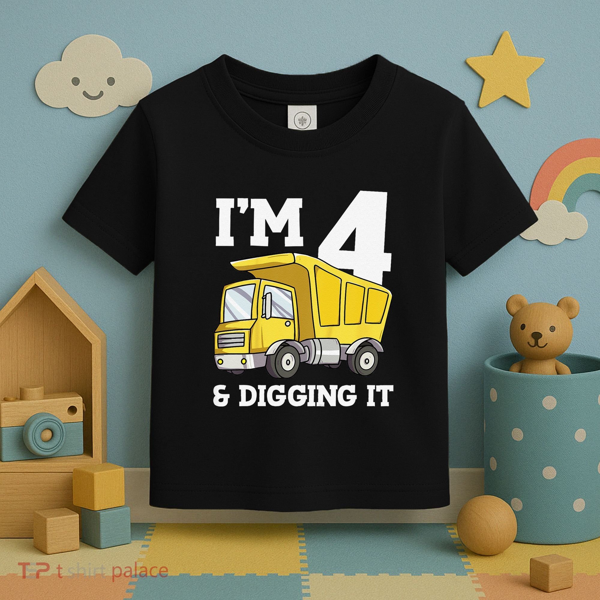 Funny Birthday 4 Four Construction Truck 4th Birthday (2) Toddler T-Shirt