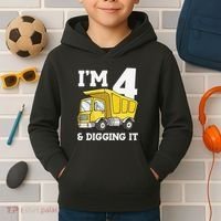 Funny Birthday 4 Four Construction Truck 4th Birthday (2) Kids Hoodie thumb 2